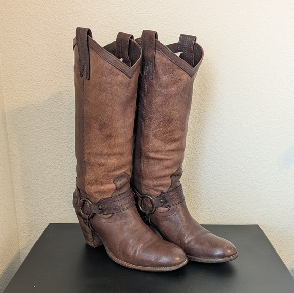 FRYE TAYLOR Brown Leather Harness Boots - 8 - Western, Cowboy - Picture 11 of 11